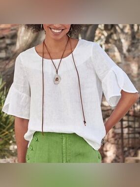 Sundance Willa Whisper Linen Flutter Sleeve Top White Size S Coastal Beach Boho
